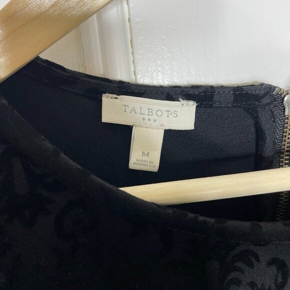 🍂🍁 Talbots Black Damask Flocked Velvet Top Size M - Picture 3 of 6